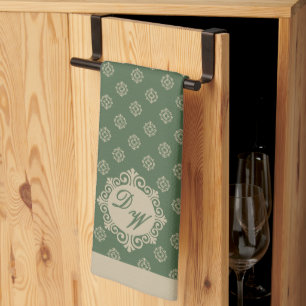 Linge De Cuisine Foulard à motif géométrique rosette, vert sauge
