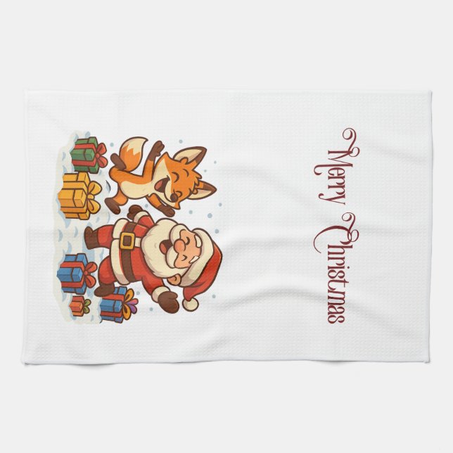 Linge De Cuisine Fox and Santa Christmas Kitchen Towels (Horizontal)