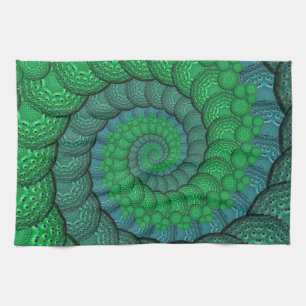 Linge De Cuisine Fractale bleue et verte de plume de paon
