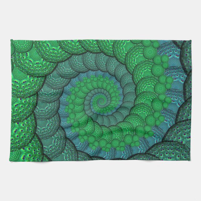 Linge De Cuisine Fractale bleue et verte de plume de paon (Horizontal)
