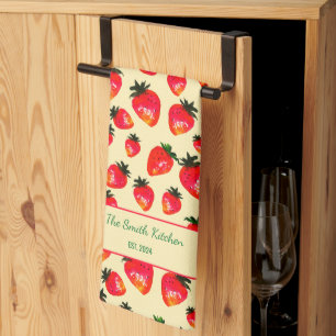 Linge De Cuisine Fraise personnalisée peinte à la main Bohème jaune