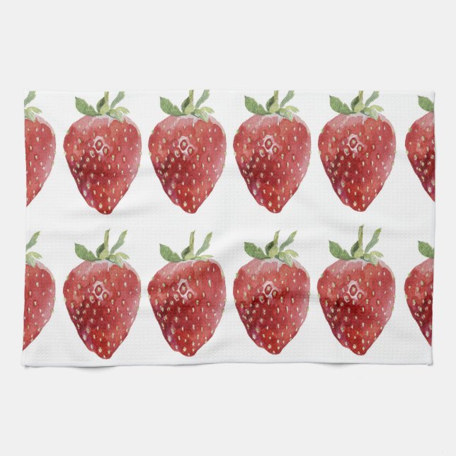 Linge De Cuisine Fraises d'aquarelle : motif transparent (Horizontal)