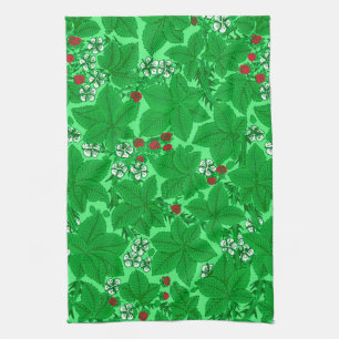 Linge De Cuisine Fraises de Nouveau d'art et feuille, vert de chaux