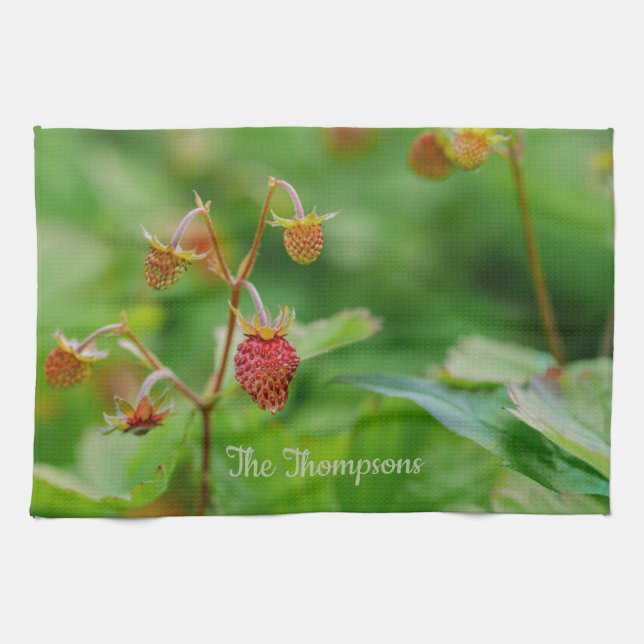 Linge De Cuisine Fraises des bois rouges qui poussent avec un nom (Horizontal)