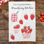 Linge De Cuisine Fraises et crème Été Rouge Blanc Joli<br><div class="desc">En été, vous pourrez déguster de délicieuses fraises rouges dans des bols à rayures, accompagnées d'une feuille verte au dessus de chacune, accompagnées de crème traditionnelle. Cette serviette de thé apporte une touche colorée et fraîche à la cuisine, et peut être personnalisée avec le(s) nom(s) du destinataire(s) pour un cadeau...</div>