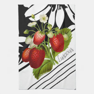 Linge De Cuisine Fraises Luscious sur Graphisme noir et blanc