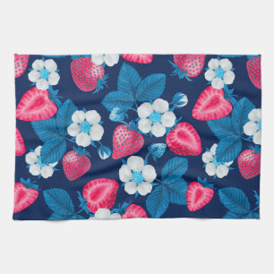 Linge De Cuisine Fraises roses sur bleu