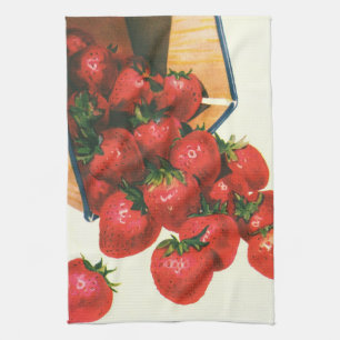 Linge De Cuisine Fraises vintage dans un panier, Nourriture Fruits