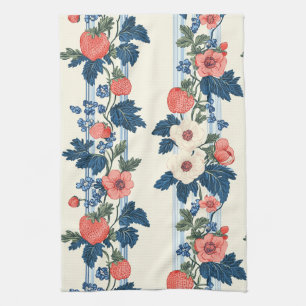 Linge De Cuisine Fraises vintages et Feuilles bleus motif floral