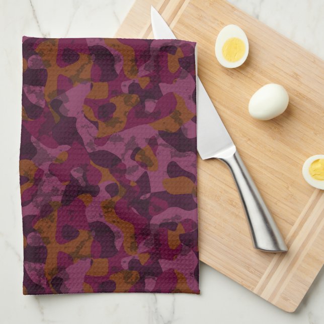 Linge De Cuisine Framboise, mûre, marron et camouflage noix de musc (Quart Plié)