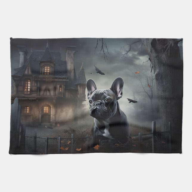 Linge De Cuisine French Bulldog Halloween Épouvantable (Horizontal)