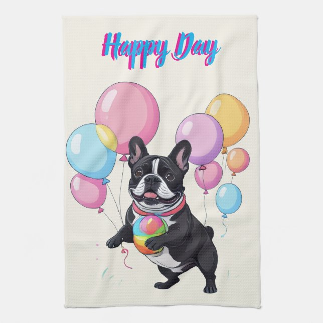 Linge De Cuisine French Bulldog Happy Day Französische Bulldogge  (Vertical)