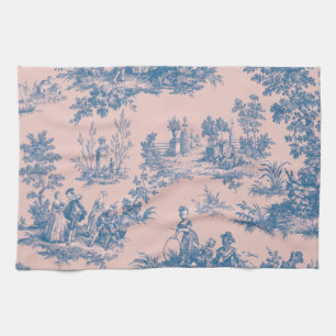 Linge De Cuisine French toile de jouy bleu et rose élégant