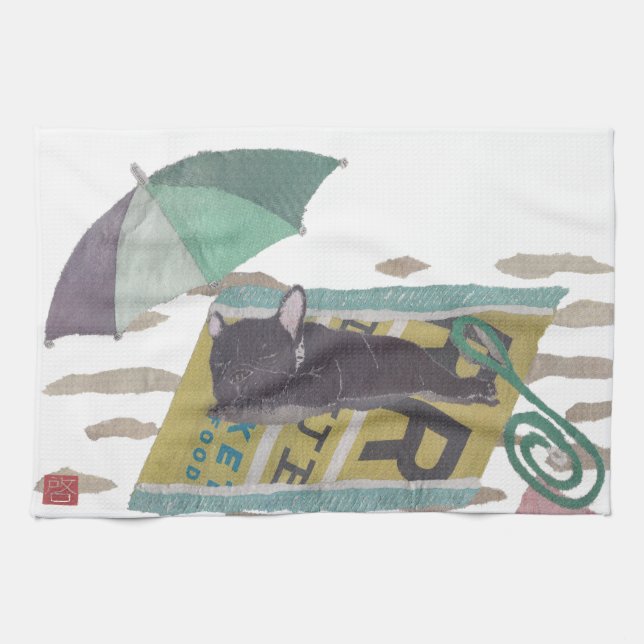 Linge De Cuisine Frenchie noir, bouledogue français, art de chien (Horizontal)