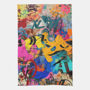 Linge De Cuisine Fresque de rue expressive dans des couleurs urbain