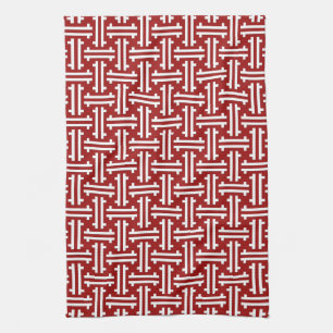 Linge De Cuisine Fret chinois Art déco, rouge foncé et blanc
