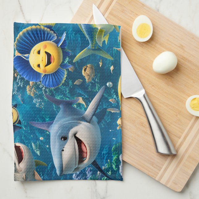 Linge De Cuisine Friendly shark and friends underwater tea towel (Quart Plié)