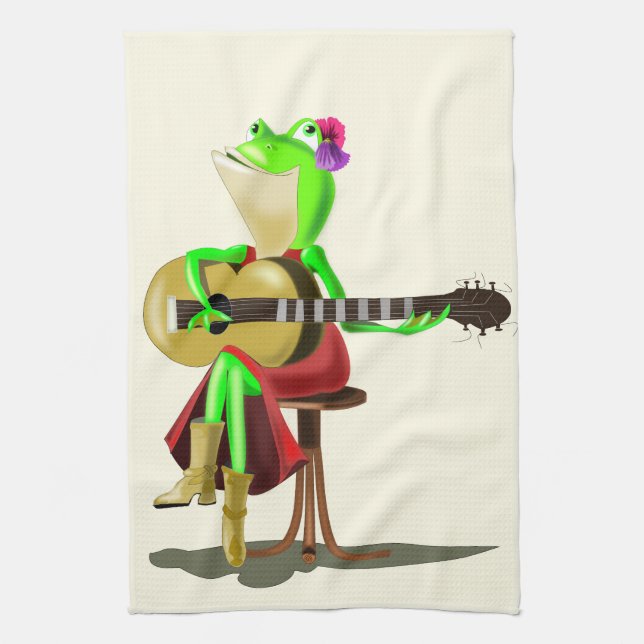 Linge De Cuisine Frog Guitar Player Fun Kitchen Towel (Vertical)