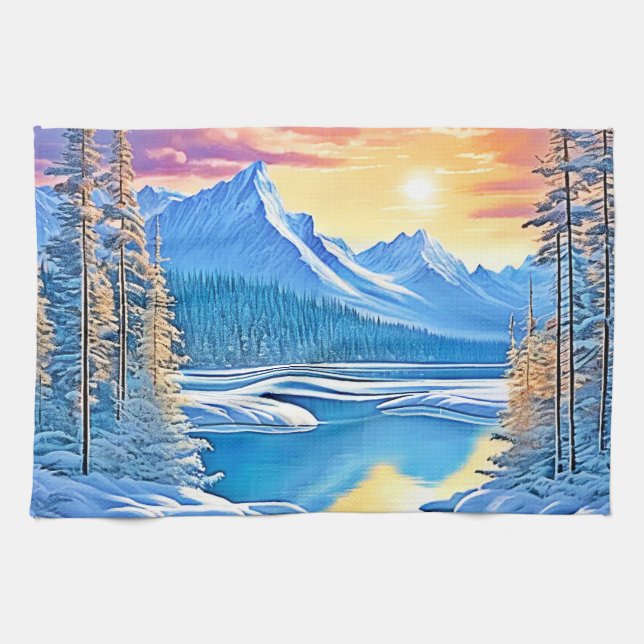 Linge De Cuisine Froid Lake Sunset Art (Horizontal)