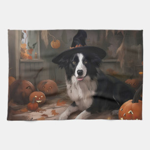 Linge De Cuisine Frontière Collie Citrouilles Halloween effroi