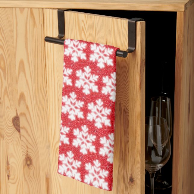 Linge De Cuisine Frosty red North Pole snowflakes | sparklinw (Pliage en tiers)