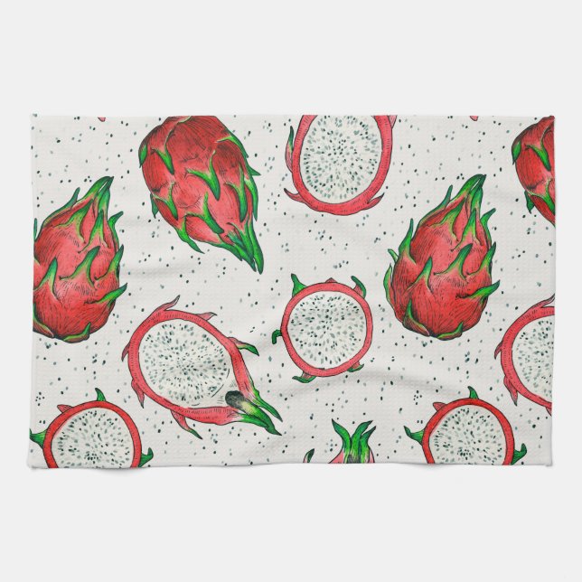 Linge De Cuisine Fruit de dragon rouge sur blanc (Horizontal)