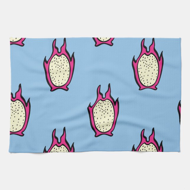 Linge De Cuisine Fruit Dragon : Dessin Vintage d'encre. (Horizontal)