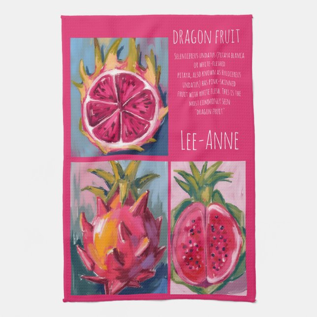 Linge De Cuisine Fruit du dragon aquarelle sur fond texturé (Vertical)