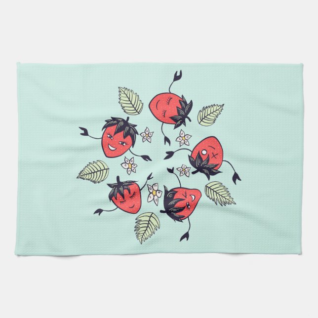 Linge De Cuisine Fruit Kawaii à la fraise mûre (Horizontal)