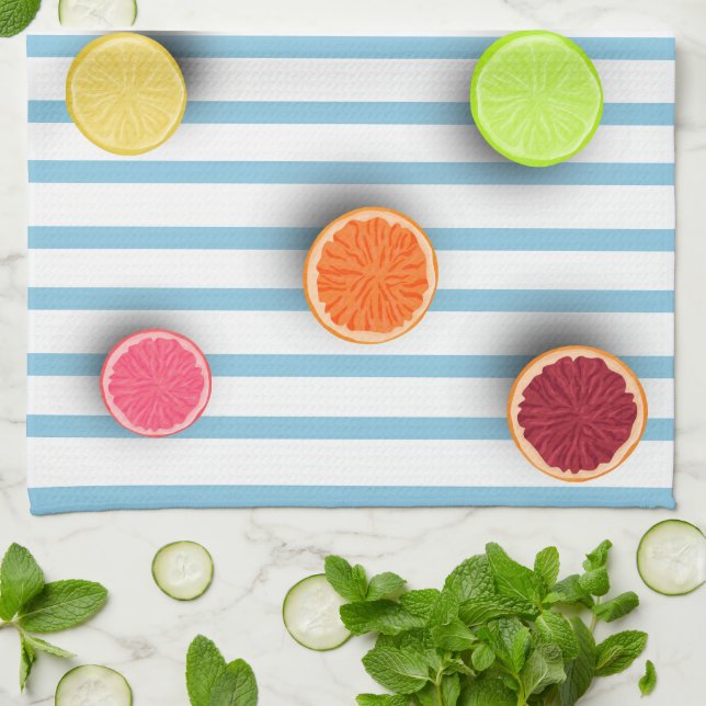 Linge De Cuisine Fruits d'agrumes sur Bébé Blue Stripes Motif (Plié)