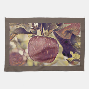 Linge De Cuisine Fruits de pomme rouge automne et aquarelle feuille
