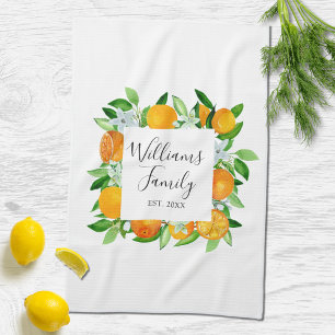 Linge De Cuisine Fruits et fleurs orange floral botanique d'été