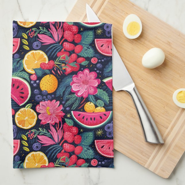Linge De Cuisine Fruits et Fleurs Tropicaux (Quart Plié)
