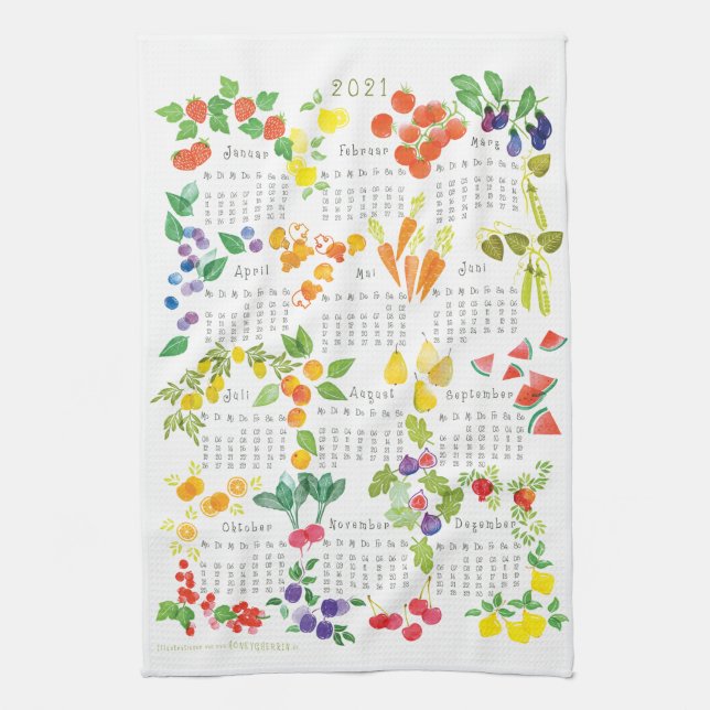 Linge De Cuisine Fruits et légumes - calendrier 2021 Chiffon de vai (Vertical)