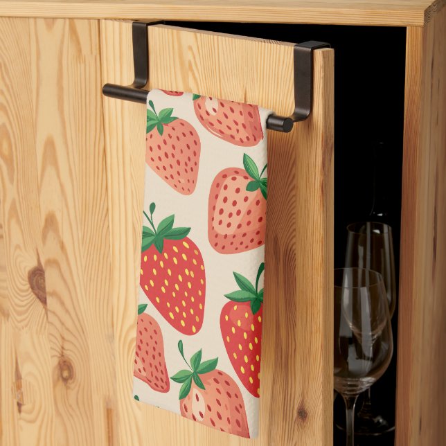 LINGE DE CUISINE FRUITS FRAISES (Pliage en tiers)