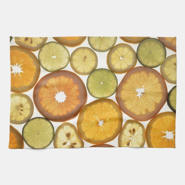 Linge De Cuisine Fruits tranches agrumes motif orange jaune vert (Horizontal)