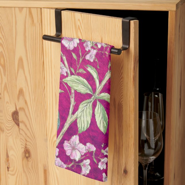 Linge De Cuisine Fuchsia Chinoiserie paon floral (Pliage en tiers)