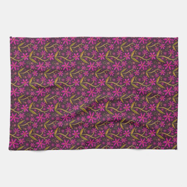 Linge De Cuisine Fuchsia | Dancing Watercolor Daisies (Horizontal)