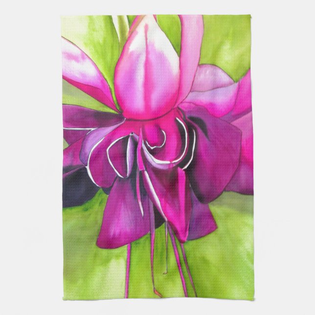 Linge De Cuisine Fuchsia pop art watercolour flower (Vertical)