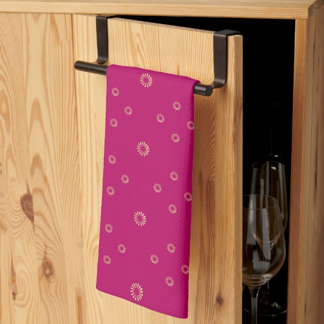 Linge De Cuisine Fuchsia | Soleil Zinnia doré (Pliage en tiers)