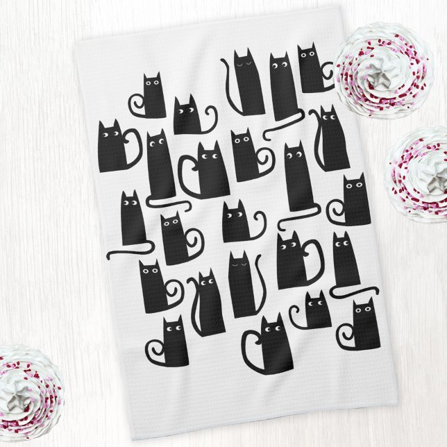 Linge De Cuisine Fun Black Cats (Fun black cats kitchen tea towel)