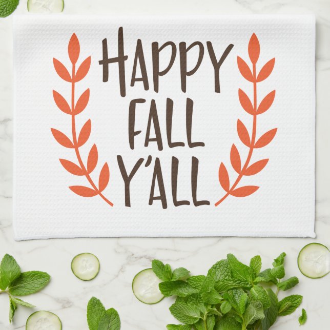 Linge De Cuisine Fun Brown Orange Happy Fall Leaf (Plié)