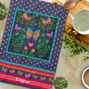 Linge De Cuisine Fun Butterfly Chic Floral Stylé Nom personnalisé