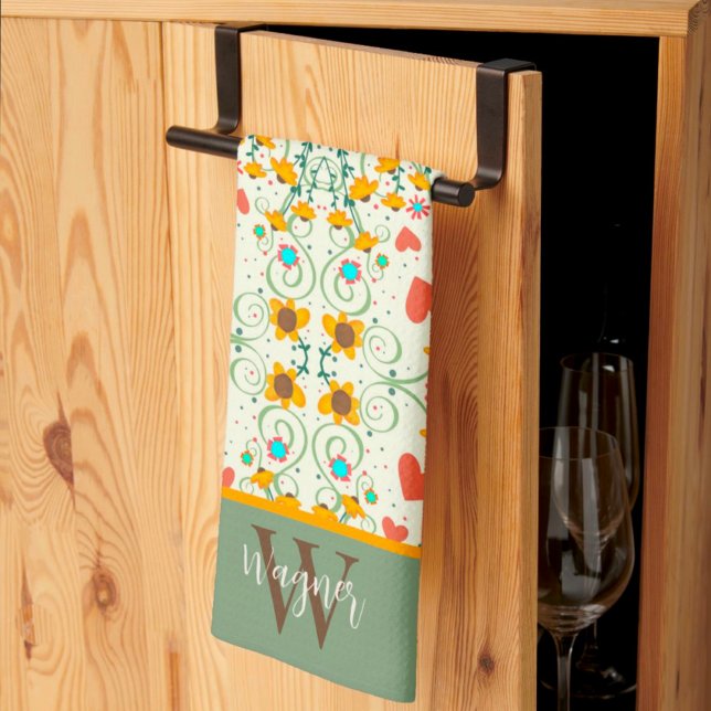 Linge De Cuisine Fun Chic Floral Stylish Daisy Personnalisé Monogra (Créateur téléchargé)