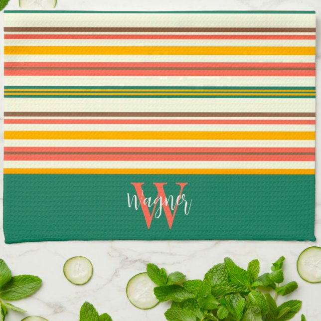 Linge De Cuisine Fun Chic Stripe Stylé Personnalisé Monogramme Nom (Créateur téléchargé)