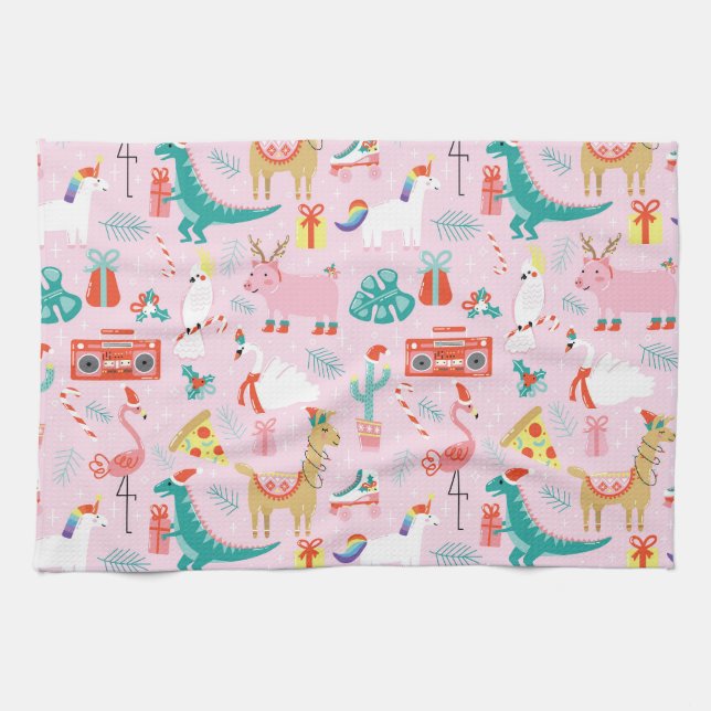 Linge De Cuisine Fun de Noël : Animal Motif sans Seamless. (Horizontal)