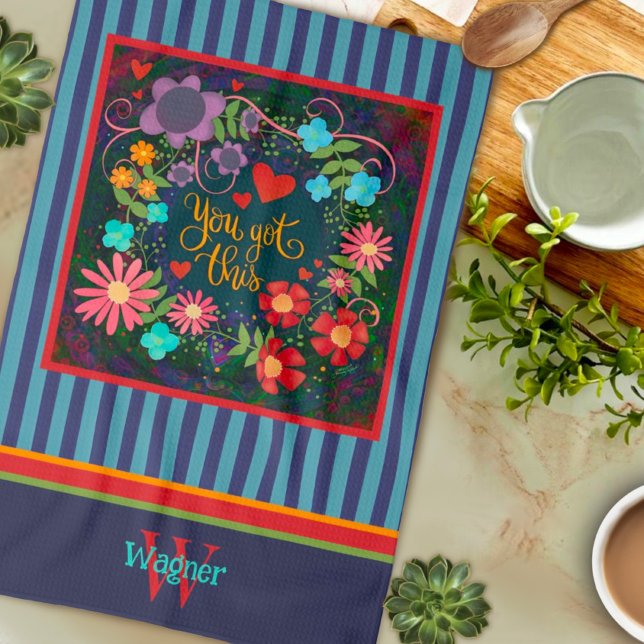 Linge De Cuisine Fun Floral Vous Avez Obtenu Cette Citation Nom Ini (Créateur téléchargé)