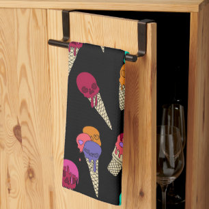 Linge De Cuisine Fun Melty Summer Goth Crâne Crème glacée bizarre n