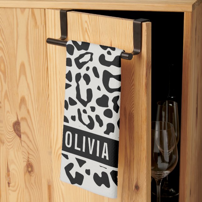 Linge De Cuisine Fun Nom personnalisé Snow Leopard Poster de animal (Pliage en tiers)