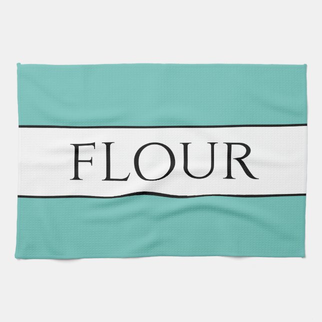 Linge De Cuisine Fun Retro Lumière Turquoise Noir Blanc FLEURS (Horizontal)